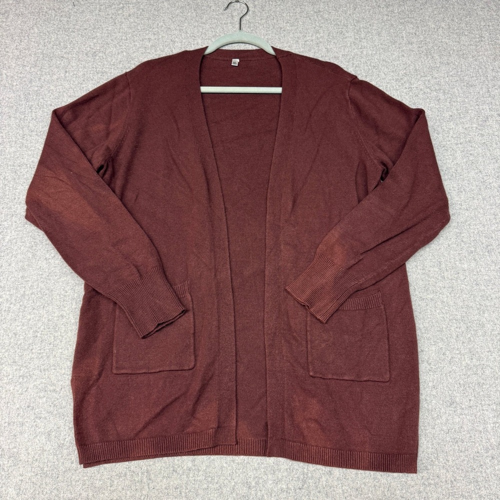 Unbranded | Open Front Cardigan Sweater | XL | Burgundy | Pockets Ribbed Knit